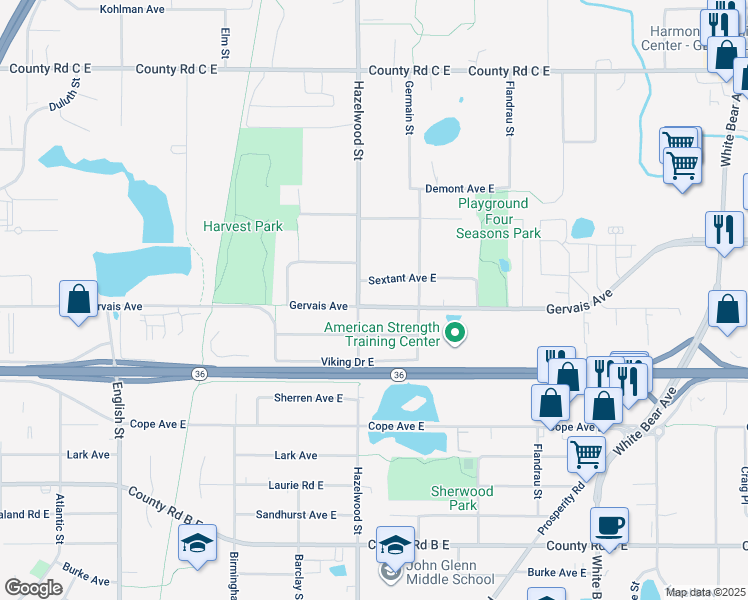 map of restaurants, bars, coffee shops, grocery stores, and more near 1555 Gervais Avenue in Saint Paul