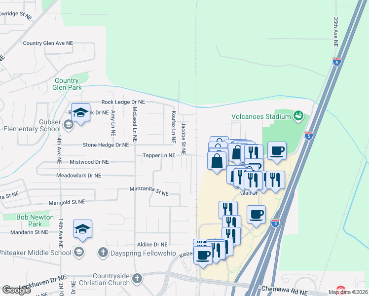 map of restaurants, bars, coffee shops, grocery stores, and more near 6497 Tepper Lane Northeast in Keizer