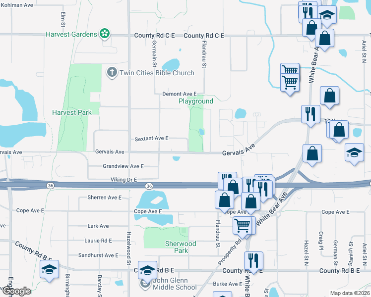 map of restaurants, bars, coffee shops, grocery stores, and more near 1686 Gervais Avenue in Saint Paul