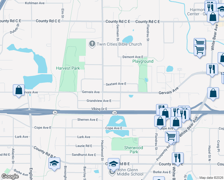 map of restaurants, bars, coffee shops, grocery stores, and more near 1564 Gervais Avenue in Saint Paul
