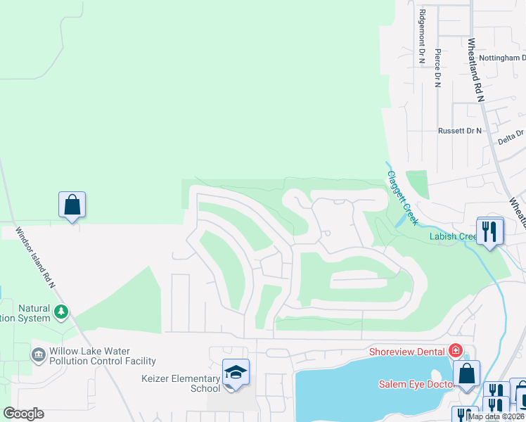 map of restaurants, bars, coffee shops, grocery stores, and more near 6526 Hogan Drive North in Keizer