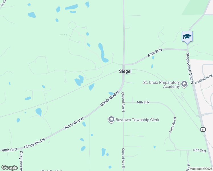 map of restaurants, bars, coffee shops, grocery stores, and more near 14710 Olinda Boulevard North in Stillwater