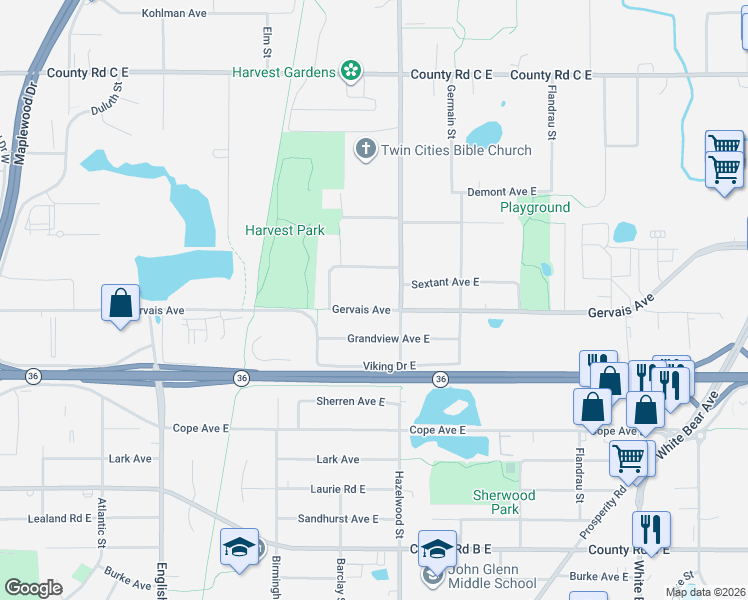 map of restaurants, bars, coffee shops, grocery stores, and more near 1524 Gervais Avenue in Maplewood