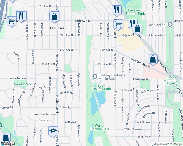 map of restaurants, bars, coffee shops, grocery stores, and more near 3205 Indiana Avenue North in Minneapolis