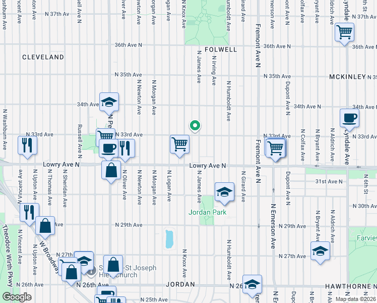 map of restaurants, bars, coffee shops, grocery stores, and more near 1724 County Road 153 in Minneapolis