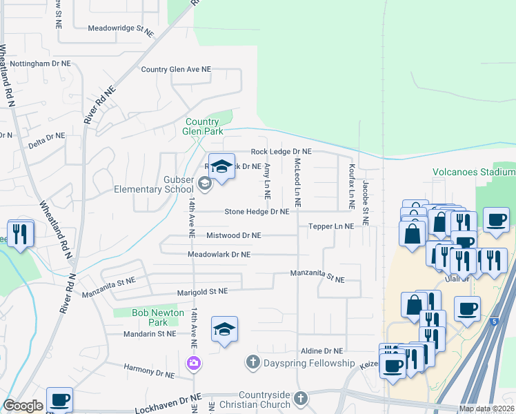 map of restaurants, bars, coffee shops, grocery stores, and more near 6611-6613 Amy Lane Northeast in Keizer