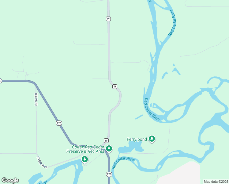 map of restaurants, bars, coffee shops, grocery stores, and more near N9285 County Road W in Colfax