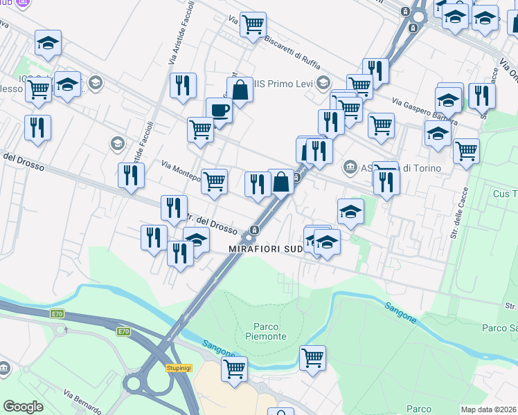map of restaurants, bars, coffee shops, grocery stores, and more near 30 Via Monteponi in Torino