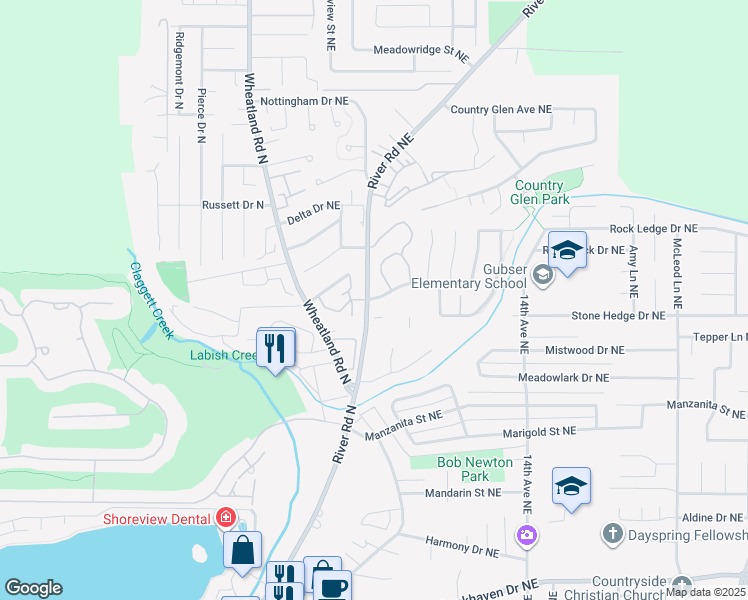 map of restaurants, bars, coffee shops, grocery stores, and more near 1012 Hidden Creek Drive Northeast in Salem