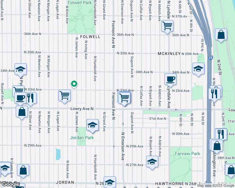 map of restaurants, bars, coffee shops, grocery stores, and more near in Minneapolis