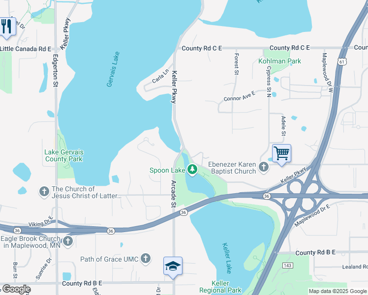 map of restaurants, bars, coffee shops, grocery stores, and more near 3531 Arcade Street in Saint Paul