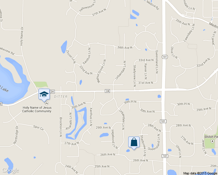 map of restaurants, bars, coffee shops, grocery stores, and more near 3115 Walnut Grove Lane North in Plymouth