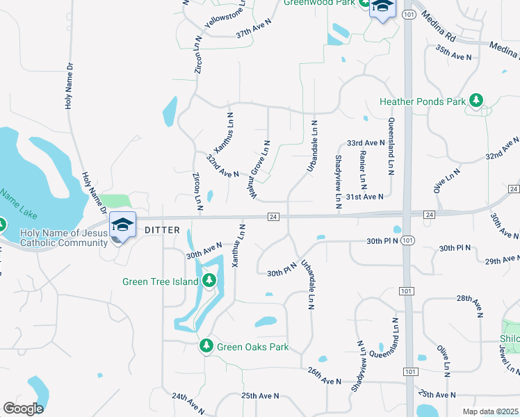 map of restaurants, bars, coffee shops, grocery stores, and more near 3135 Walnut Grove Lane North in Plymouth