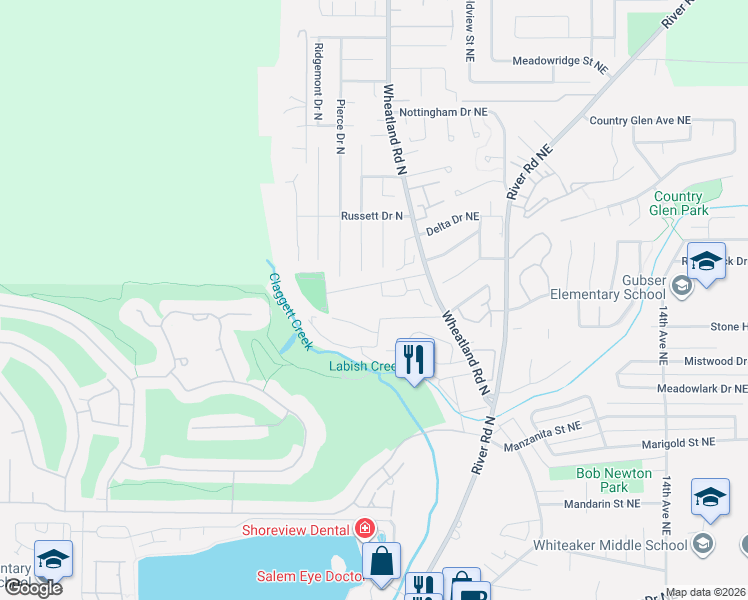 map of restaurants, bars, coffee shops, grocery stores, and more near 6661 Craftsman Loop North in Keizer