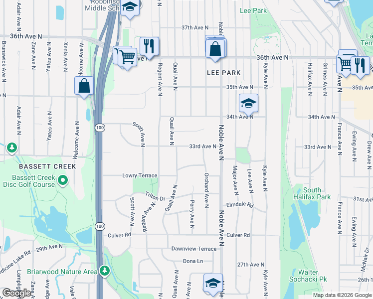 map of restaurants, bars, coffee shops, grocery stores, and more near 4911 33rd Avenue North in Minneapolis
