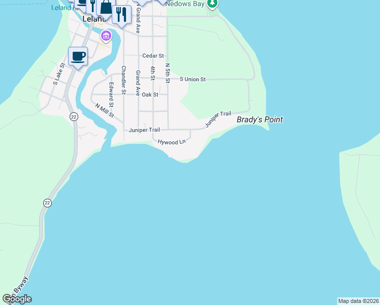map of restaurants, bars, coffee shops, grocery stores, and more near Hywood Lane in Leland