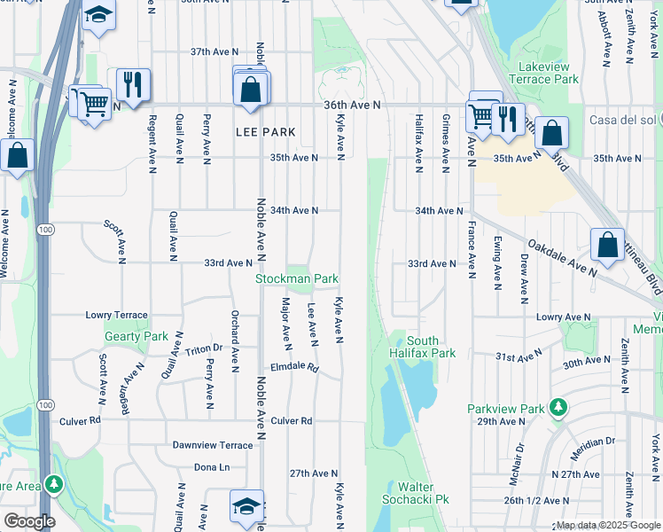 map of restaurants, bars, coffee shops, grocery stores, and more near 3317 Kyle Avenue North in Minneapolis