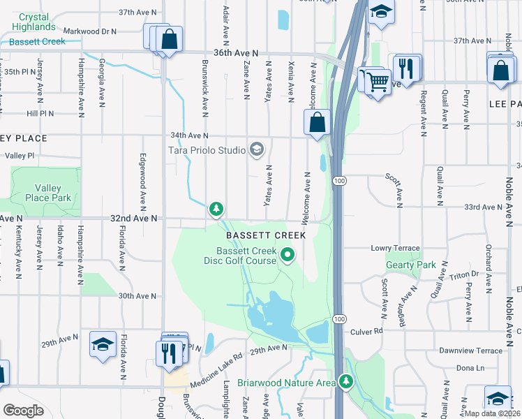map of restaurants, bars, coffee shops, grocery stores, and more near 3209 Yates Avenue North in Minneapolis