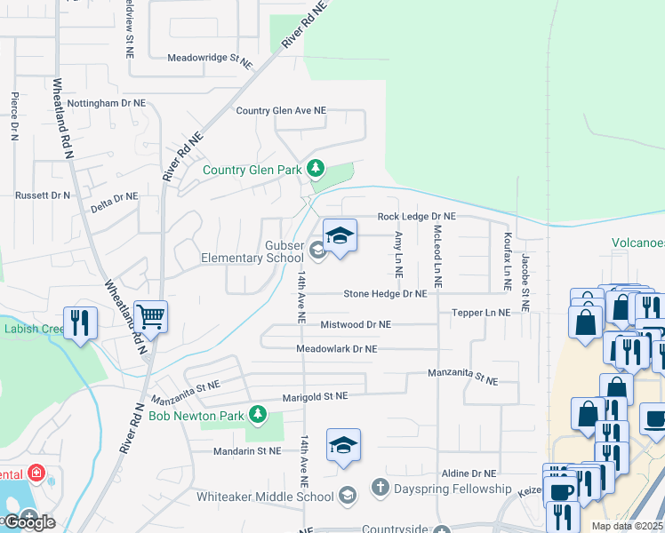 map of restaurants, bars, coffee shops, grocery stores, and more near 6610 14th Avenue Northeast in Keizer