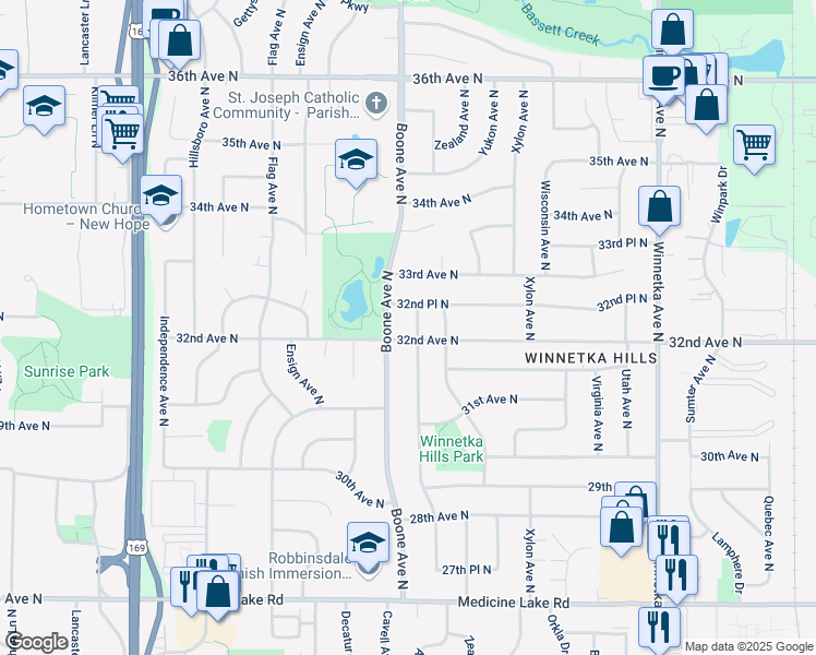 map of restaurants, bars, coffee shops, grocery stores, and more near 3207 Aquila Avenue North in Minneapolis