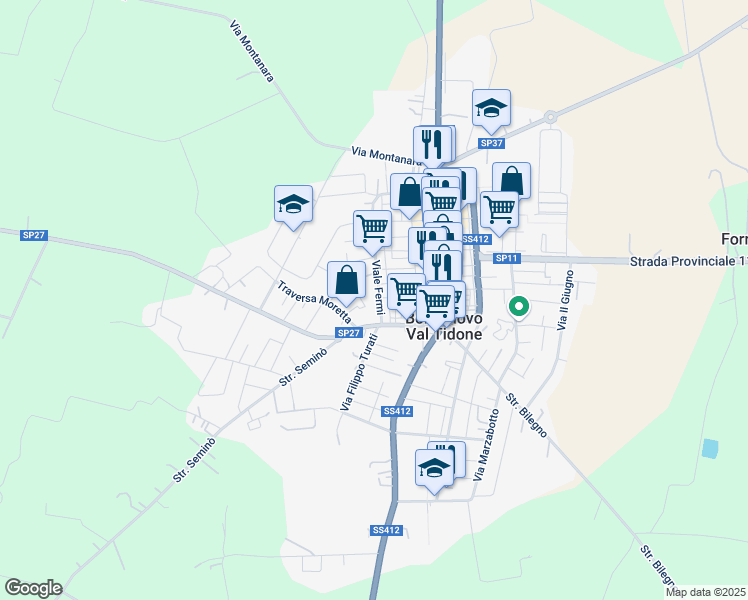 map of restaurants, bars, coffee shops, grocery stores, and more near 55 Viale Fermi in Borgonovo Val Tidone