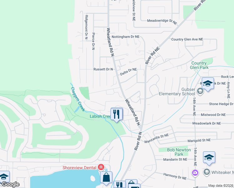 map of restaurants, bars, coffee shops, grocery stores, and more near 6651 Veranda Court North in Keizer