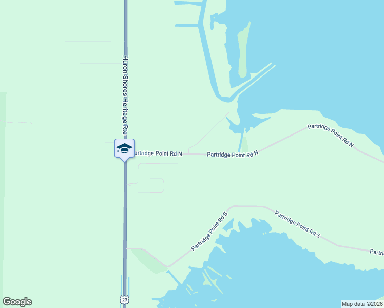 map of restaurants, bars, coffee shops, grocery stores, and more near 1535 Partridge Point Road North in Alpena
