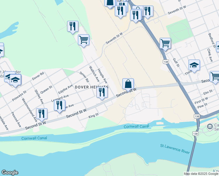 map of restaurants, bars, coffee shops, grocery stores, and more near 206 Hoople Avenue in Cornwall