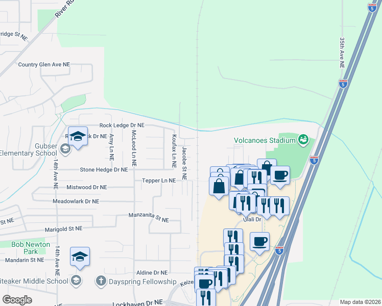 map of restaurants, bars, coffee shops, grocery stores, and more near 2453 Lexie Court Northeast in Keizer