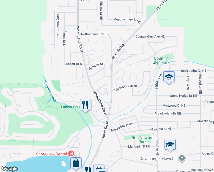 map of restaurants, bars, coffee shops, grocery stores, and more near 896 Foothill Court Northeast in Keizer