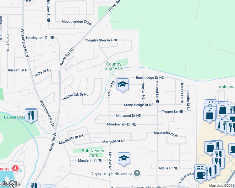 map of restaurants, bars, coffee shops, grocery stores, and more near 6610 14th Avenue Northeast in Keizer