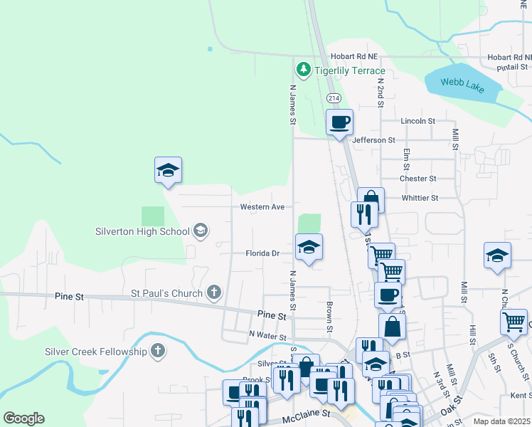 map of restaurants, bars, coffee shops, grocery stores, and more near 939 Western Avenue in Silverton