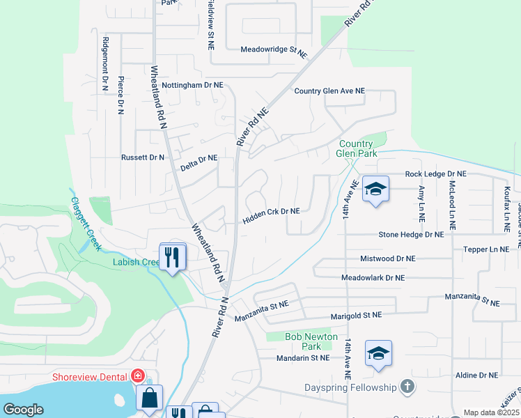 map of restaurants, bars, coffee shops, grocery stores, and more near 1026 Hidden Creek Drive Northeast in Keizer