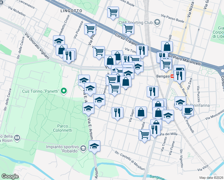 map of restaurants, bars, coffee shops, grocery stores, and more near 55 Via Candiolo in Torino