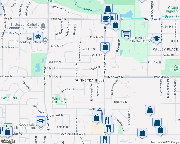 map of restaurants, bars, coffee shops, grocery stores, and more near 8016 32nd Avenue North in Minneapolis
