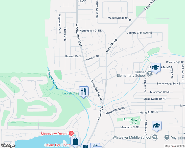 map of restaurants, bars, coffee shops, grocery stores, and more near 819 Foothill Court Northeast in Keizer