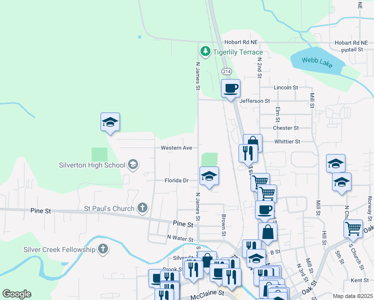 map of restaurants, bars, coffee shops, grocery stores, and more near 939 Western Avenue in Silverton