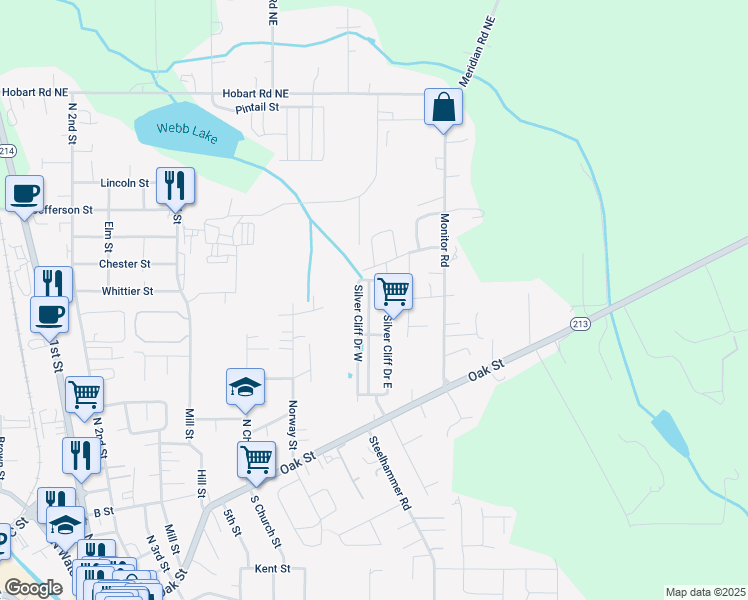 map of restaurants, bars, coffee shops, grocery stores, and more near 65 Clifford Boulevard in Silverton
