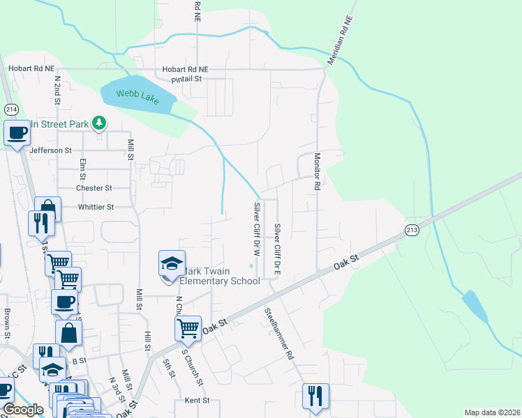 map of restaurants, bars, coffee shops, grocery stores, and more near 1015 Oak Street in Silverton
