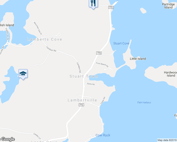 map of restaurants, bars, coffee shops, grocery stores, and more near New Brunswick 772 in Stuart Town