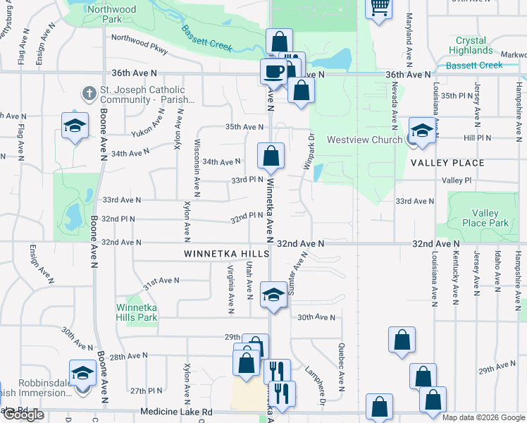 map of restaurants, bars, coffee shops, grocery stores, and more near 8005 33rd Avenue North in Minneapolis