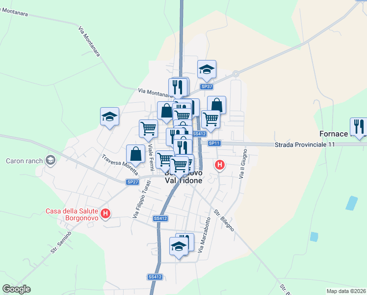 map of restaurants, bars, coffee shops, grocery stores, and more near Cantone Piana in Borgonovo Val Tidone