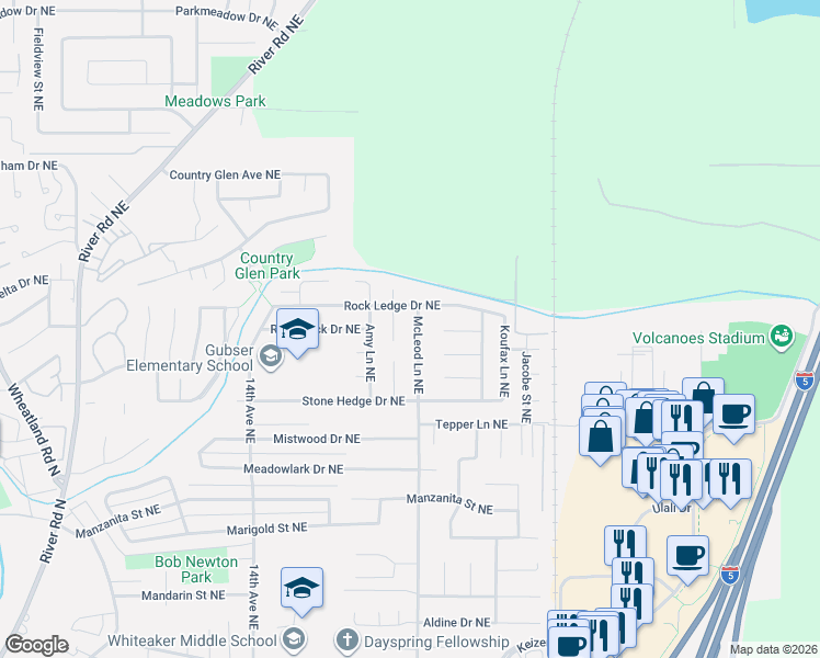 map of restaurants, bars, coffee shops, grocery stores, and more near 1934 Rock Ledge Drive Northeast in Keizer