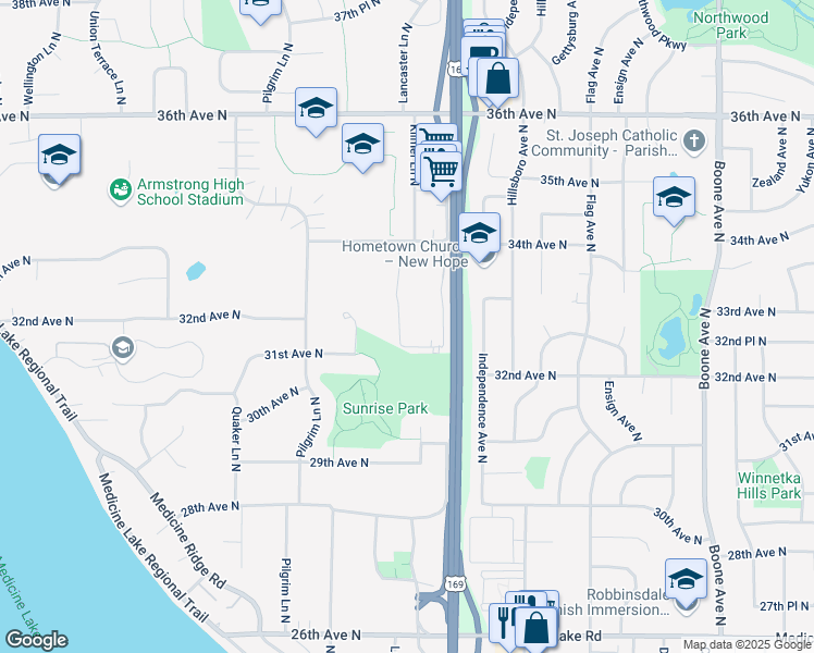 map of restaurants, bars, coffee shops, grocery stores, and more near 3305 U.S. 169 in Plymouth