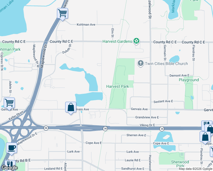 map of restaurants, bars, coffee shops, grocery stores, and more near 2494 Clarence Street in Saint Paul