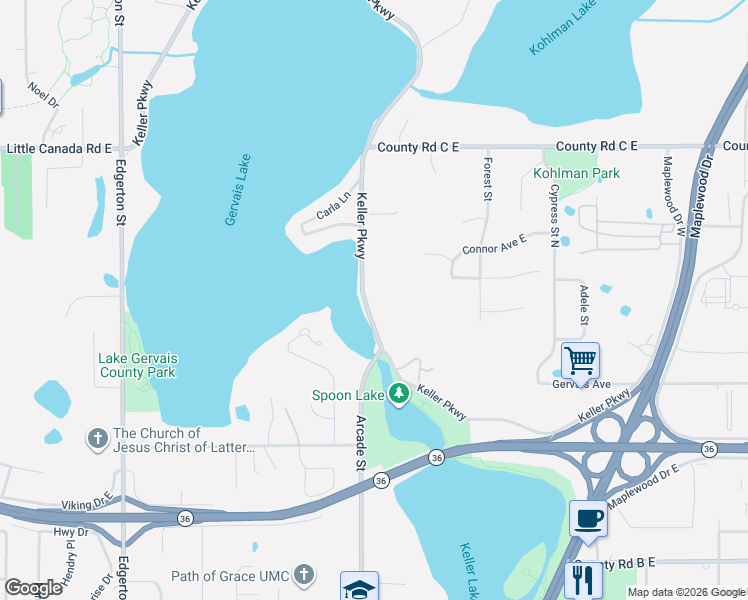 map of restaurants, bars, coffee shops, grocery stores, and more near 2508 Keller Parkway in Saint Paul