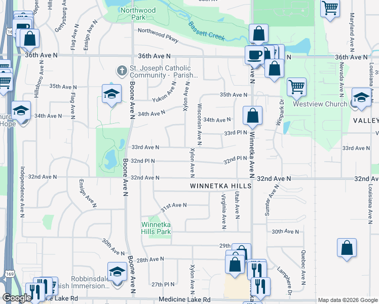 map of restaurants, bars, coffee shops, grocery stores, and more near 8208 33rd Avenue North in Minneapolis
