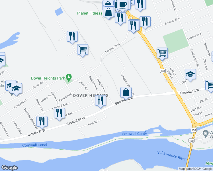 map of restaurants, bars, coffee shops, grocery stores, and more near 801 Leonard Avenue in Cornwall