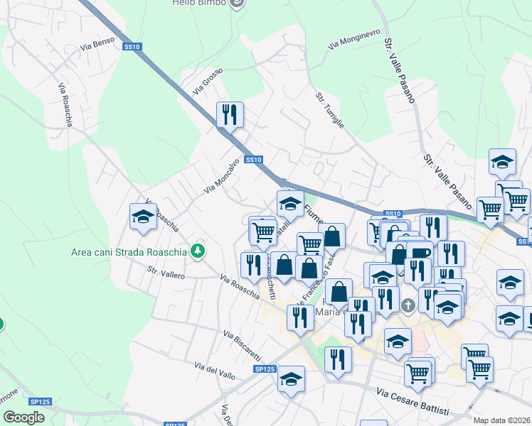 map of restaurants, bars, coffee shops, grocery stores, and more near 4 Via Don Lorenzo Perosi in Chieri