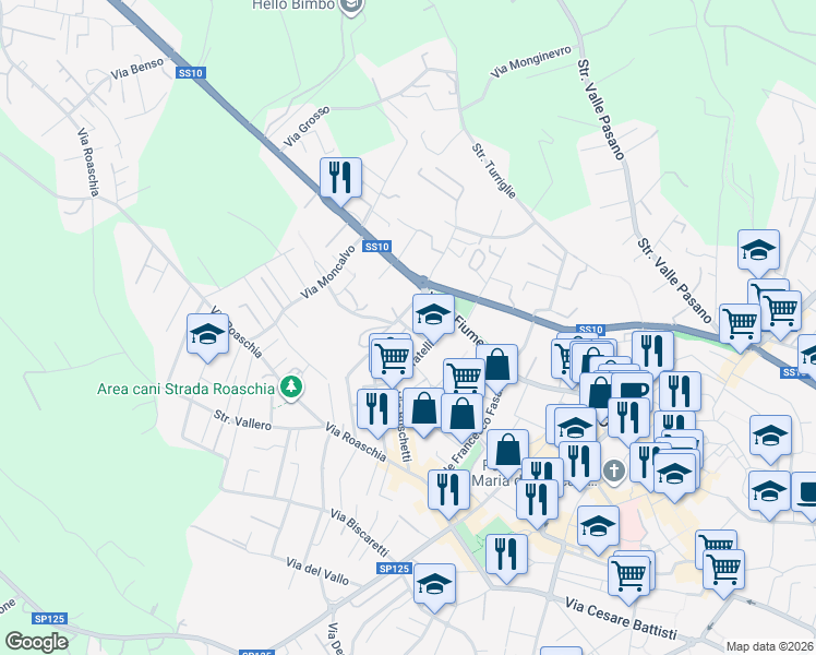 map of restaurants, bars, coffee shops, grocery stores, and more near 4 Via Don Lorenzo Perosi in Chieri